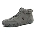 Grey high-top casual sneakers with suede texture, fox logo, and wave rubber sole - EU 38 / Gray