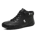 Men's black high-top casual leather boots with fox logo and velcro strap - EU 38 / Black