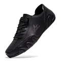 Men's black pebble leather casual shoes with low-top lace-up design and wave sole - Black