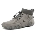 Grey suede high-top sock sneakers with knitted collar and adjustable toggle laces - EU 38 / Standard Type / Gray