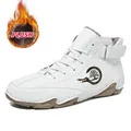 Bottes hautes d'hiver en cuir blanc pour hommes avec doublure en peluche et semelle marron - 38 / Blanc Doublé Polaire