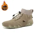 Herren Outdoor-Stiefel in Khaki mit Plüschfutter und Strick-Sockenkragen - 38 / Khaki Plüsch (C8005M)
