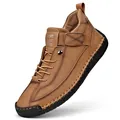 Bottines marron pour homme en cuir avec coutures artisanales et bande velcro - 38 / Beige