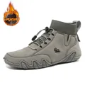 Graue hohe Outdoor-Freizeitschuhe mit warmem Plüschfutter und elastischem Schnürsystem - 38 / Grau Plüsch (C8005M)