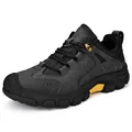 Mens dark grey leather hiking shoes with non-slip thick sole and lace-up design - EU 38 / Black