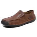 Brown leather loafers for men with handmade stitching and durable rubber sole - EU 38 / Light Brown Smooth Style