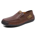 Brown handmade stitched men's leather loafers with durable 100% natural rubber soles - EU 38 / Dark Brown Smooth Style
