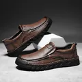 Dunkelbraune Herren-Freizeitschuhe aus Leder mit handgefertigten Nähten und Gummisohle - 38 / Dunkelbraun