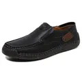 Men's black grain leather loafers with handmade stitching and non-slip rubber soles - EU 38 / Black Smooth Style