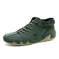 Dark green men's high-top casual boots featuring nubuck leather and a wave-edge sole - 38 / Dark Green