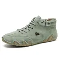 LDECK grey-green men's casual high-top leather boots with wave-shaped rubber soles - 38 / Apple Green