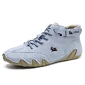Light blue high-top casual men's sneakers with LDECK logo and wave rubber sole - 38 / Sky Blue