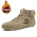 Herren-Plateaustiefel in Khaki mit warmem Plüschfutter und rutschfester Gummisohle - Sand Warm Fleece