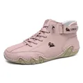 Pink high-top leather sneakers with LDECK logo straps and durable gum rubber soles - 38 / Pink