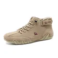 Men's high-top khaki nubuck leather boots with hook-and-loop strap and rubber sole - 38 / Khaki