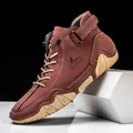 Herren High-Top Freizeitstiefel aus rotbraunem Leder mit rutschfester Gummisohle - Burgunderrot