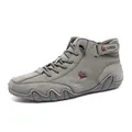 Grey high-top casual leather sneakers with ankle strap and durable rubber sole - 38 / Gray