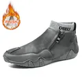 Bottes d'hiver gris foncé pour hommes avec doublure en peluche et fermeture éclair - EU 38 / Style Doublé Polaire / Gris