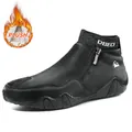 Bottes noires en cuir pour hommes avec doublure en peluche et fermeture éclair latérale - EU 38 / Style Doublé Polaire / Noir