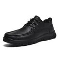 Men's black pebble grain leather formal shoes with thick rubber soles and lace-up design - EU 38 / Black Lace-up Style (2258)