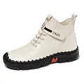 Beige women's high-top Martin boots with leather texture and durable rubber soles - EU 35 / White