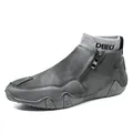 Bottes grises pour hommes doublées polaire avec fermeture éclair et col en tricot - EU 38 / Doublure Simple / Gris