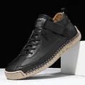 Chaussures décontractées noires pour hommes avec coutures main et semelle en caoutchouc - 37 / Noir Semelle Jaune
