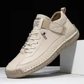 Bottines mi-hautes beiges pour hommes avec semelle en caoutchouc et surpiqûres sport - 47 / Beige avec semelle jaune