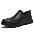 Men's black slip-on leather shoes with pebbled texture and thick rubber anti-slip sole - EU 38 / Black Slip-on Style (2259)