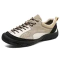 Men's suede hiking shoe in beige and black with breathable mesh and rubber sole - EU 38 / Khaki