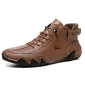 Brown high-top casual men's boot in pebble-grain leather with non-slip sole - 38 / Outdoor Casual Martin Boots (FJ8008) / Coffee Brown
