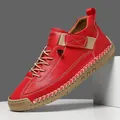 Baskets décontractées en cuir rouge pour hommes avec coutures main et velcro - 38 / Rouge