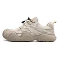 Men's outdoor leather hiking shoes in beige with breathable mesh and quick laces - EU 35 / Sand
