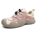 Outdoor-Wanderschuhe aus pinkfarbenem Wildleder und Mesh mit dicker Gummisohle und Elastikband - Rosa