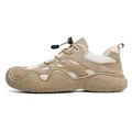 Outdoor-Sneaker in Khaki und Beige Patchwork mit elastischen Kordelzügen und dicken Sohlen - Braun