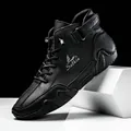 Men's high-top black leather boots with textured finish and durable anti-slip sole - EU 36 / Black