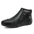 Detail view of black leather boots showing textured side zipper and heavy non-slip sole - 38 / Vintage / Black