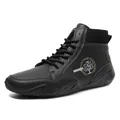 Botas Chelsea negras para hombre con cuello de punto y textura de cuero granulado fino - 38 / Negro