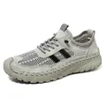 Light gray breathable mesh men shoes with thick rubber sole and hand-stitched leather details - EU 38 / Gray