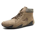 Bota Chelsea marrón para hombre con cuello de punto y suela de goma ondulada - 38 / Caqui