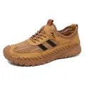 Men's khaki breathable mesh sneakers with durable rubber sole and lace-up design - EU 38 / Brown