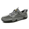 Dunkelgraue Herren-Outdoor-Sandalen aus Leder und Mesh mit elastischem Schnellschnürsystem - 47 / Grau