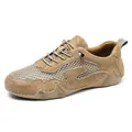 Men's khaki breathable mesh outdoor casual shoes with drawstring lacing and wave stitching - EU 38 / Brown