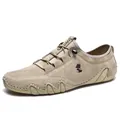 Men's khaki genuine leather low-top casual shoes with octopus rubber sole and lace-up - EU 37 / Khaki (Fox Logo)