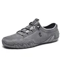 Men's dark gray genuine leather casual shoes with wolf logo and wave rubber sole - EU 37 / Dark Gray (Fox Logo)