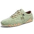 Chaussures décontractées pour hommes en cuir vert clair avec semelles en caoutchouc - Vert clair
