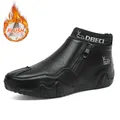 Bottes martin en cuir noir pour hommes avec doublure en peluche chaude et zip latéral - 38 / Style Doublé Polaire / Noir