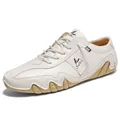 Chaussures décontractées en cuir blanc pour hommes avec semelle en gomme sous un angle de 45 degrés - Blanc