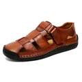Sandalias de cuero marrón para hombre con diseño transpirable y costuras deportivas - EU 38 / Marrón Rojo
