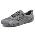 Grey breathable mesh outdoor shoes for men with thick rubber sole and slip-resistant toe - 35 / Gray